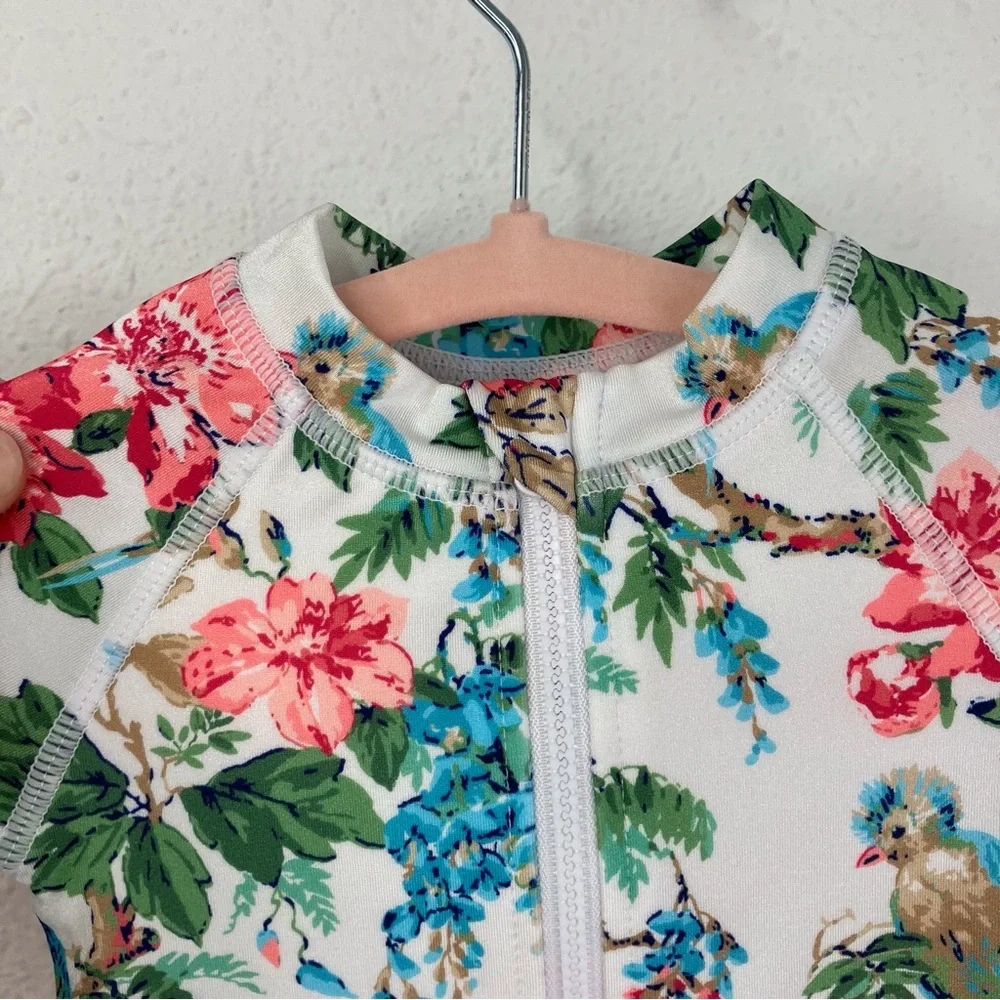 NWT Janie and Jack rash guard swimsuit white tropical floral w ruffles 0-3 month